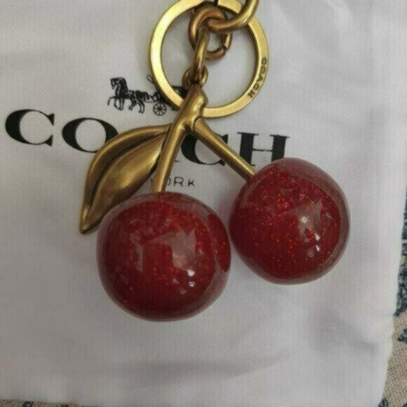Coach Cherry Brass/Red Cherry Bag Charm Keychain - Picture 1 of 6